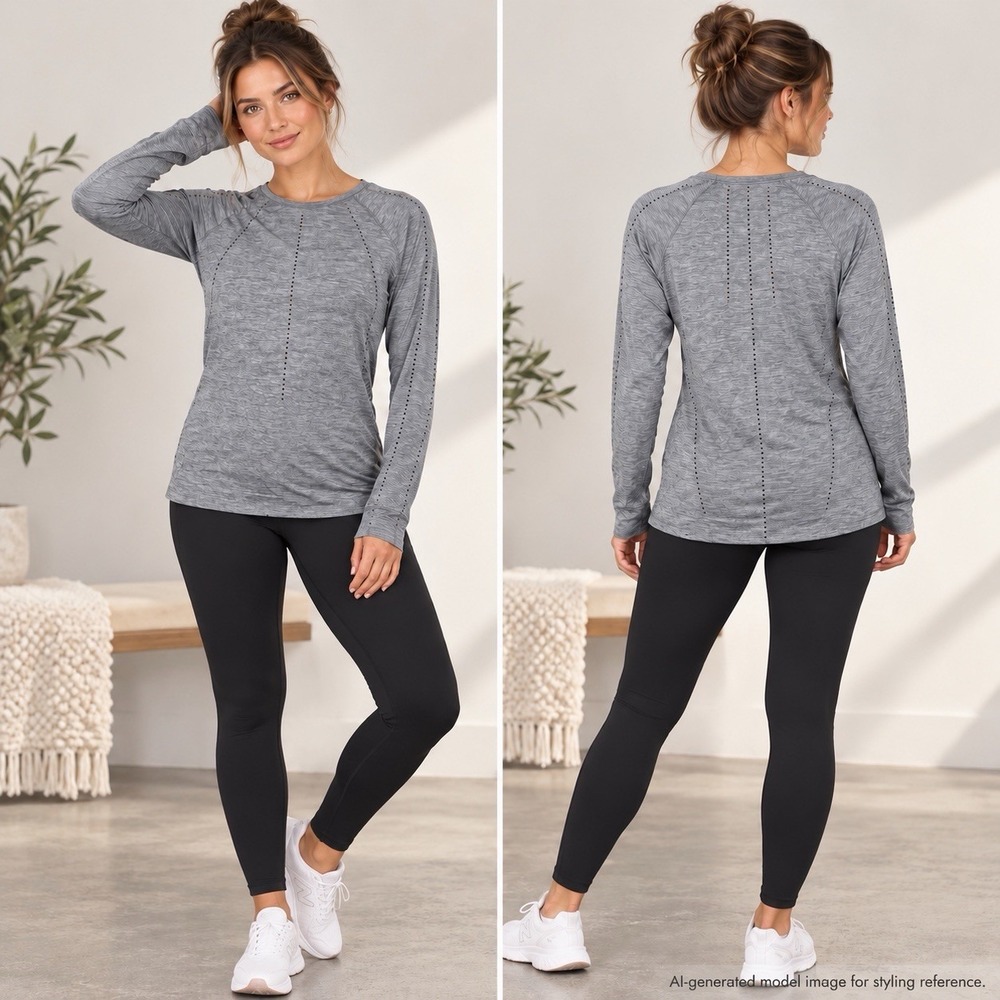 Athleta Foothill Seamless Long Sleeve Top Women M Gray Heather Yoga Running
